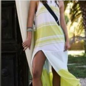 Elegant Yellow and White Striped Dress
